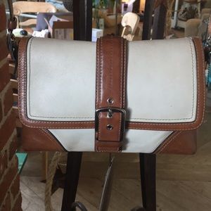 Coach leather handbag. White and tan.